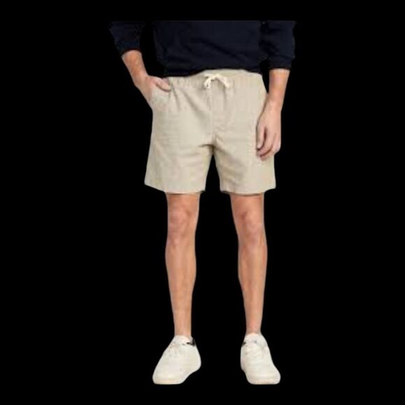 Linen Blend 7" Jogger Shorts Pull On Drawstring NWOT Old Navy Mens Large Tan - Picture 1 of 13